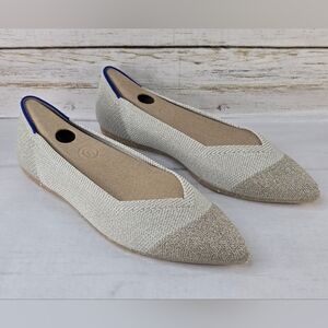 Rothy's The Pointed Toe Knit Ballet Flats Diamond Metallic Women's Size 7.5